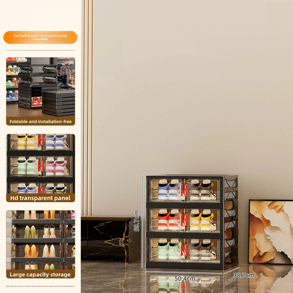 UVR Multifunctional Storage Cabinet Household Folding Shoe Organizer Large Capacity Light Luxury Multi-layer Snack Shelf
