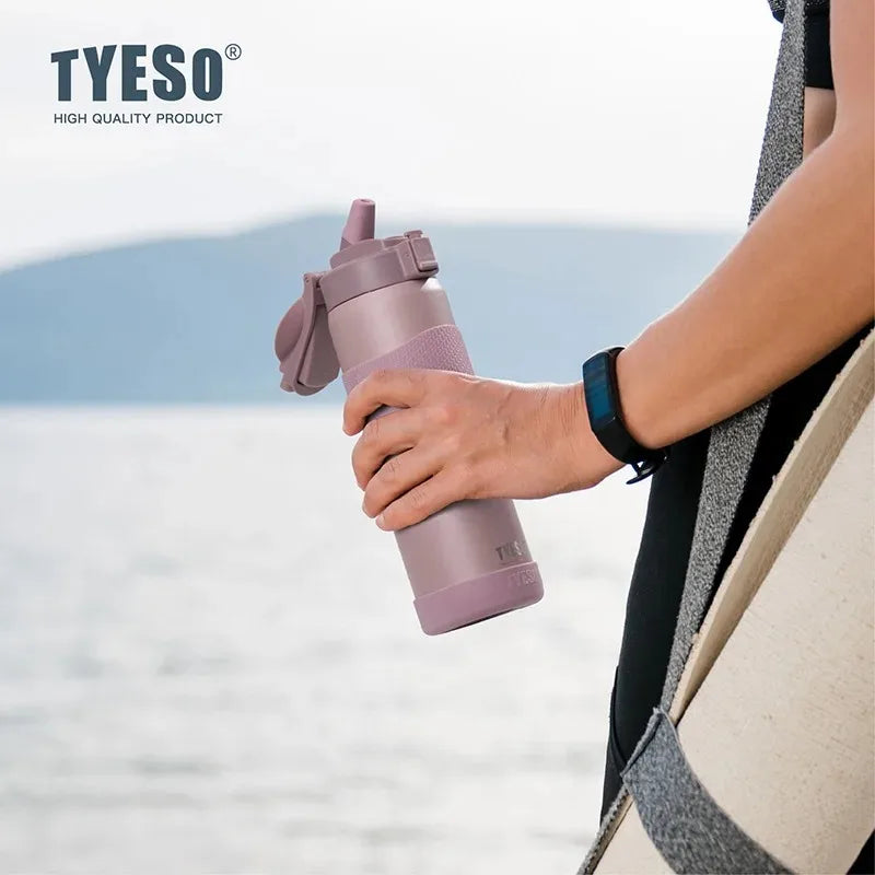 TYESO Vacuum Flasks Insulated Water Bottle 24H Cold 12H Hot Stainless Steel Leakproof Sports Bottle for Gym Travel Drinkware