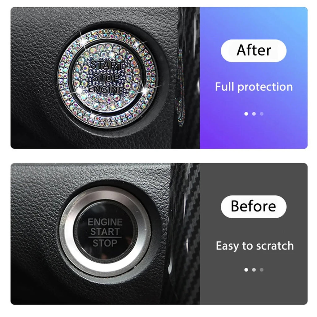 1 Piece Shiny Car Start Button Cover, Shiny Rhinestone Loop, Easy Installation, Universal Vehicle Start Button Protective Cover