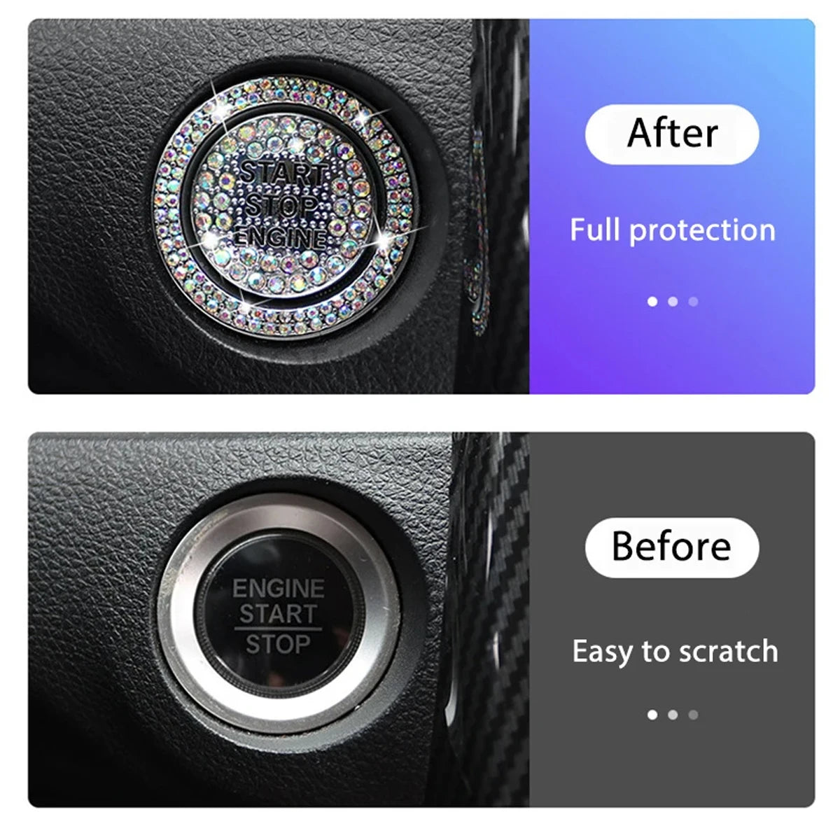 1 Piece Shiny Car Start Button Cover, Shiny Rhinestone Loop, Easy Installation, Universal Vehicle Start Button Protective Cover