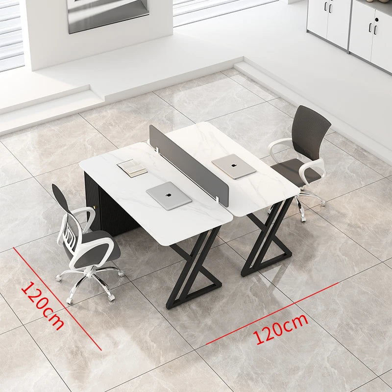 CZ Rock Slab Staff Office Desk and Chair Set Simple Modern White Computer Desk Office Partition Employee Desk