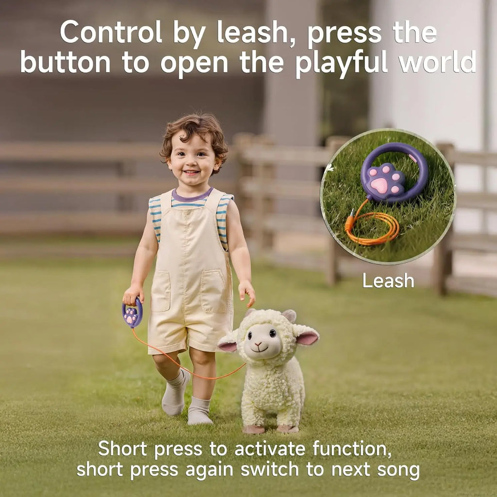 Interactive Singing Walking Lamb Plush Toy - Soft Stuffed Animal with Leash! Electronic Pet for Babies & Toddlers, birthday Gift
