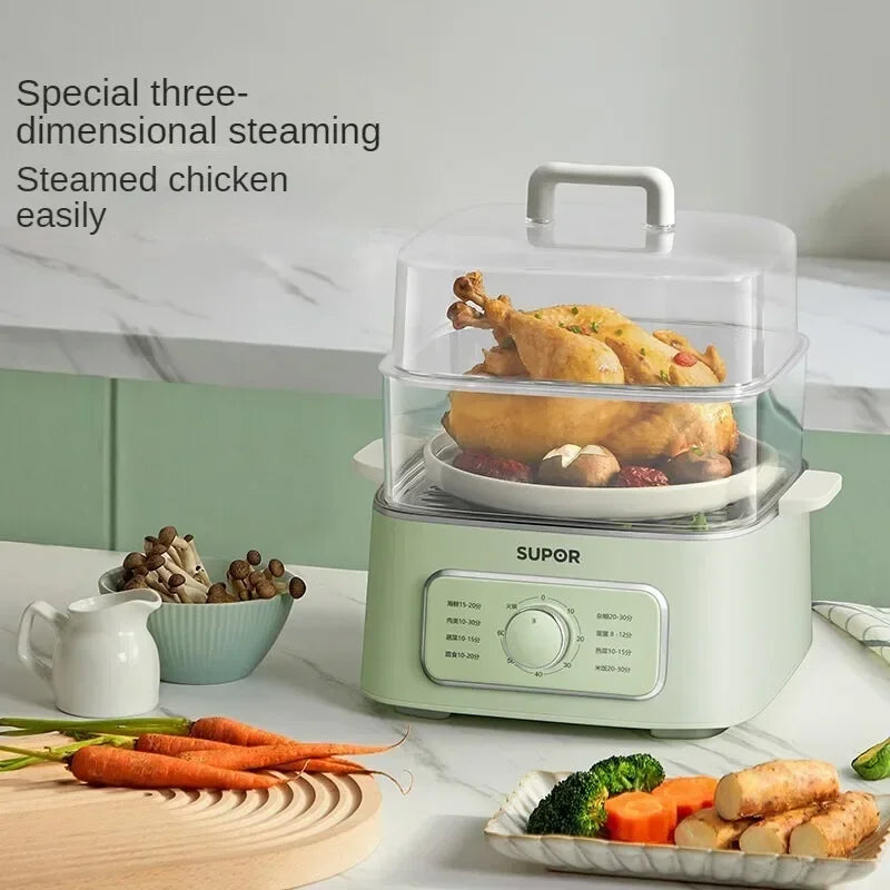SUPER Electric Steamer Household Electric Boiler Three-layer Transparent Visualization Steamer Stainless Steel Steaming Tray9.3L