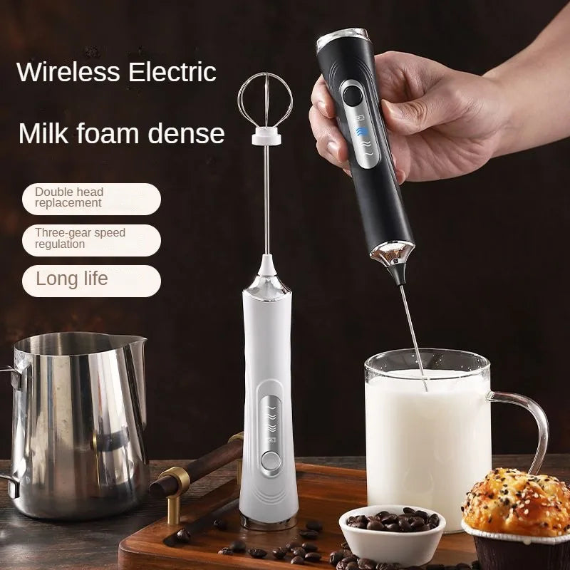 1 Electric Milk Frother, Dual Stick Rechargeable 3-Speed Handheld Egg Beater, Coffee Frother, Cream Blender, Travel Blender