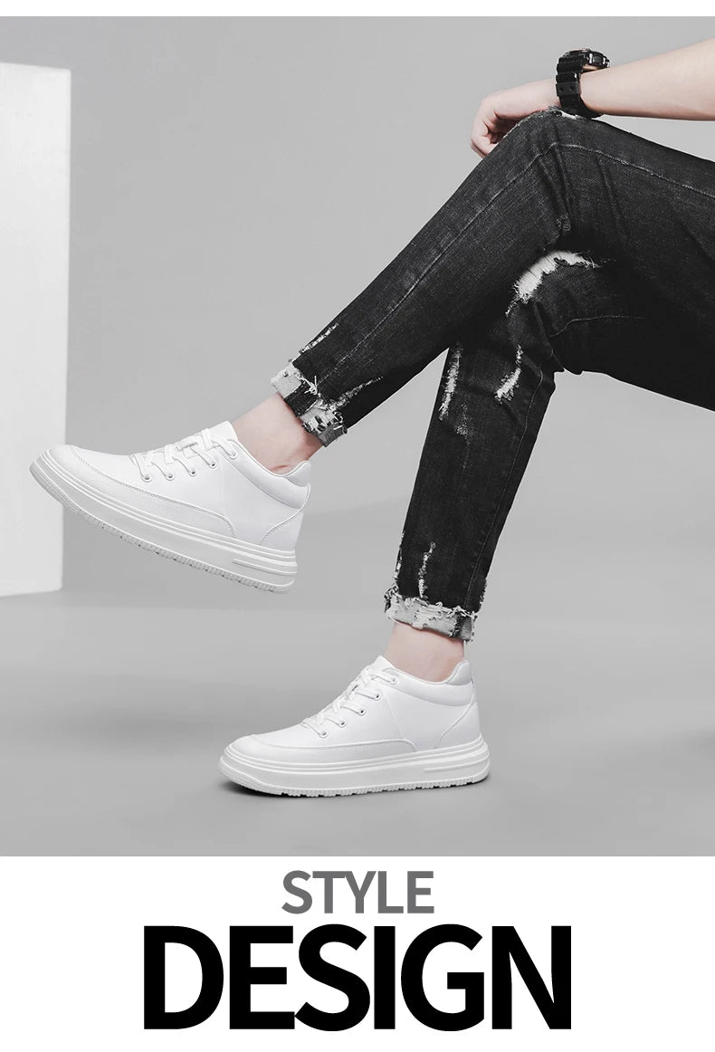 New Invisible Inner Height Increasing Men's Shoes 8cm Trendy Sports Shoes White Shoes British Height Increasing Casual Sneakers