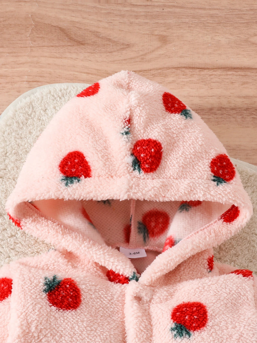 Winter Baby Girl Cute Casual Plush Warm Strawberry Print Button Design Hooded Romper
