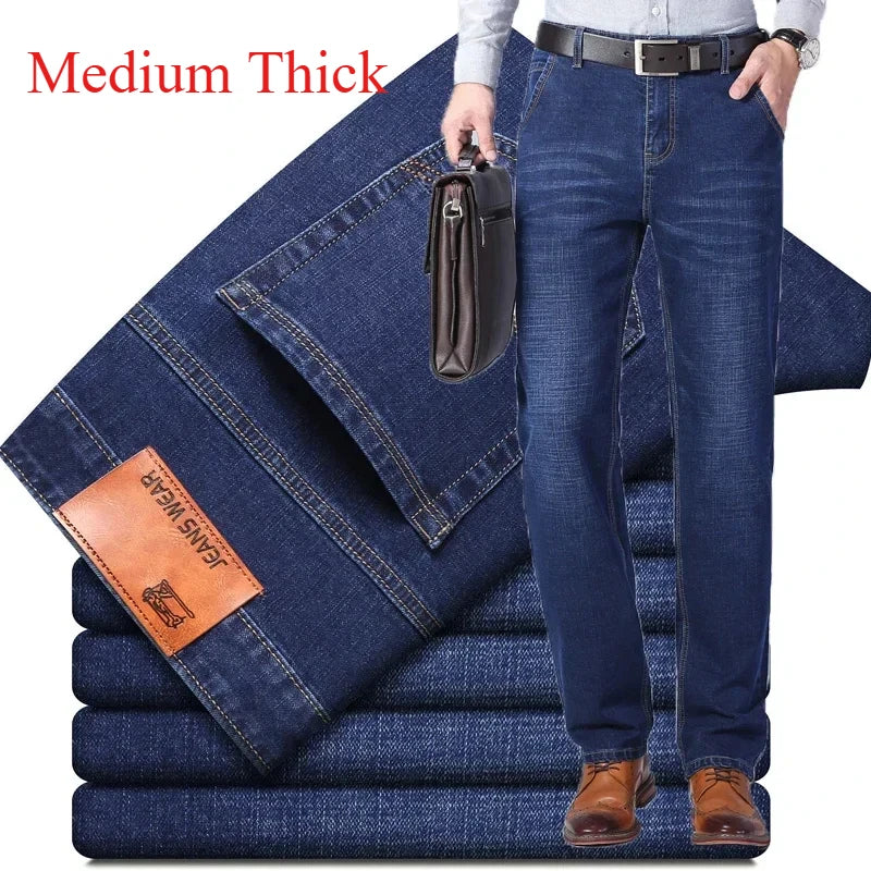 2026 Summer Spring New Men's Pure Black Slim Jeans Elastic Straight Pants BusinessLeisure Korean Vintage Denim Pants Male