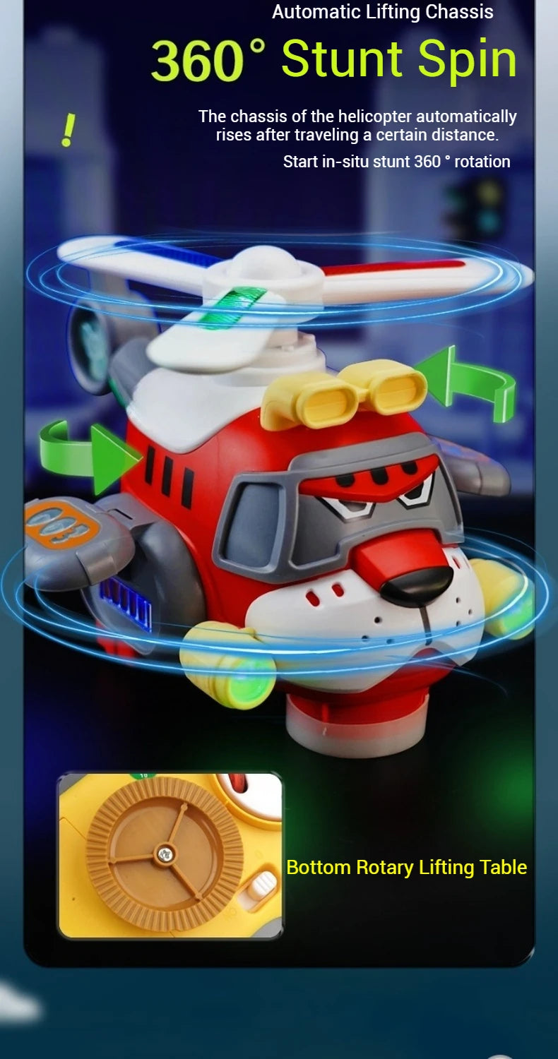 Tiger Helicopter Toy Electric 360° Rotating Aircraft with Lights Sound Bump and Go Plane Toy for Boy 3-6 Christmas Birthday Gift