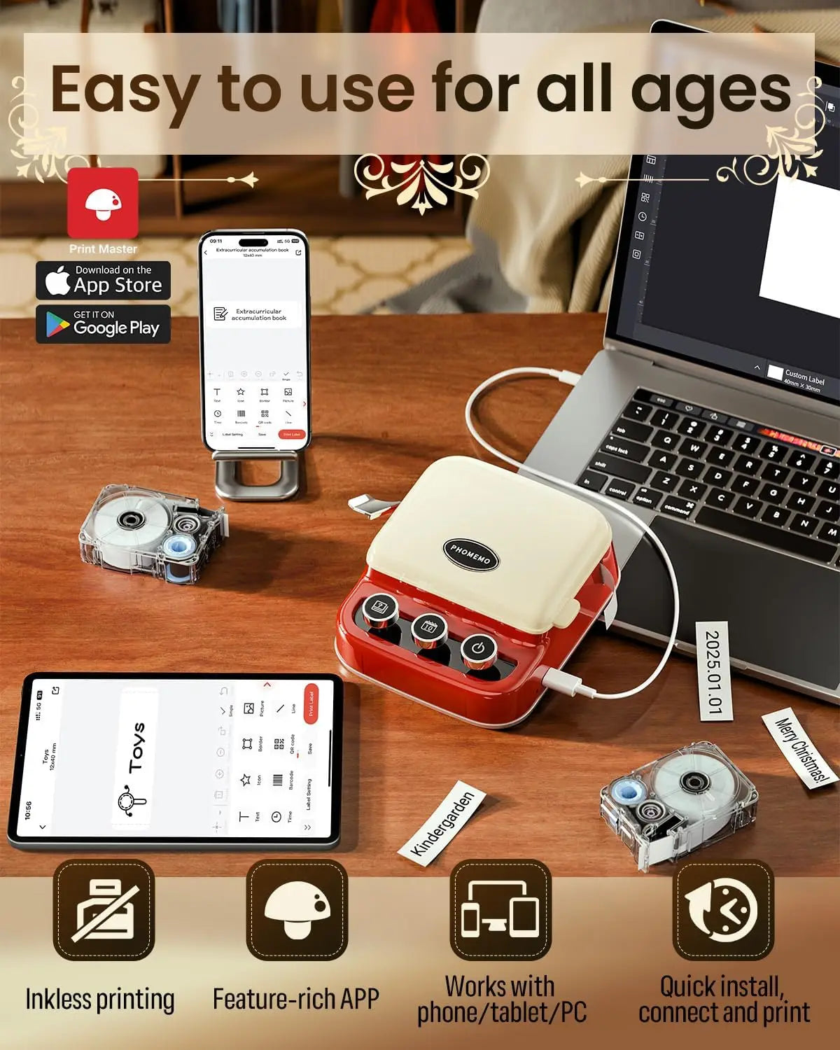 Phomemo P15 - Impresora de Etiquetas Bluetooth Portátil con Cinta Personalizada