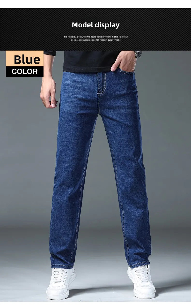 2026 Stretch Stretch Fashion Classic Blue Black Work  New Business Men's Jeans Casual StraightDenim Trousers Male Brand Clothing