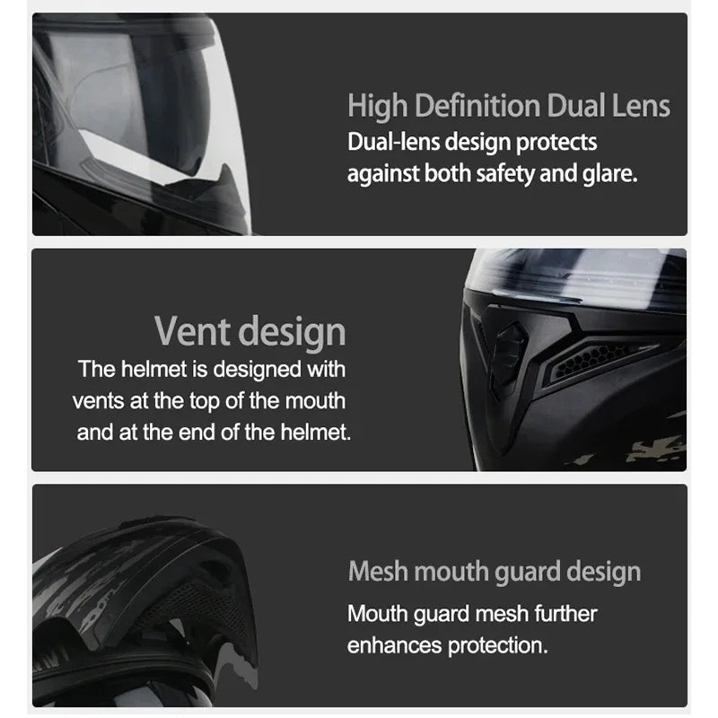NEW DOT Uchoose Approved Helmets Crash Motorbike Protective Gear Men Women Flip Up Helmet Motorcycle Visor Double Sun