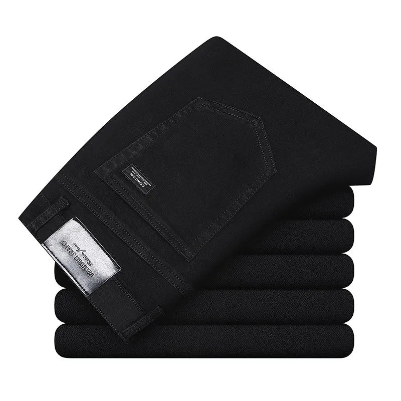 2026 Summer Spring New Men's Pure Black Slim Jeans Elastic Straight Pants BusinessLeisure Korean Vintage Denim Pants Male
