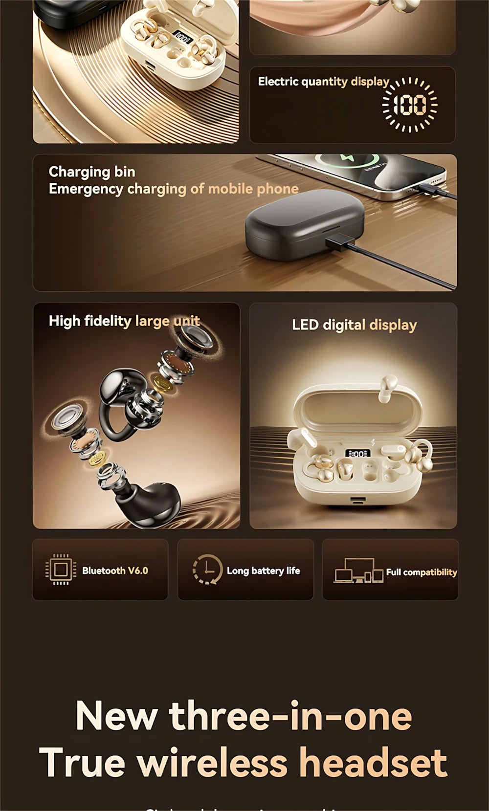 6 Earphones Wireless Bluetooth Headphones Smart Touch Half Ear Clip Ear Sleeping Couple Creative Gifts Noise Reduction Headsets