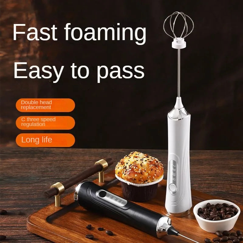 1 Electric Milk Frother, Dual Stick Rechargeable 3-Speed Handheld Egg Beater, Coffee Frother, Cream Blender, Travel Blender