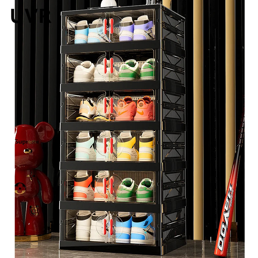 UVR Multifunctional Storage Cabinet Household Folding Shoe Organizer Large Capacity Light Luxury Multi-layer Snack Shelf