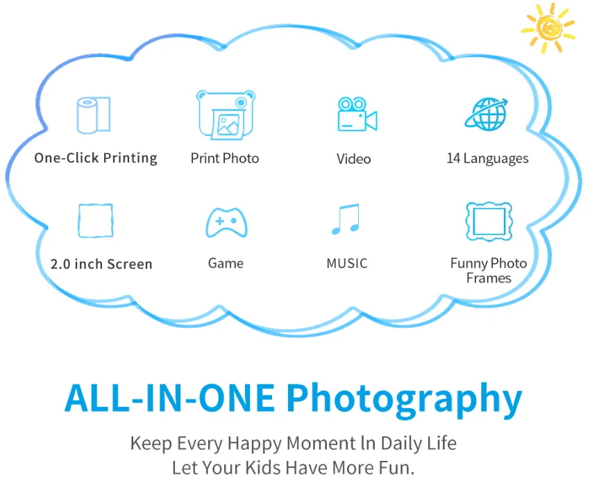 Kids Camera Instant Print 0 Ink Instant Print Photo - Christmas Birthday Gifts for Age 3-8 Girls Boys - Portable Toy