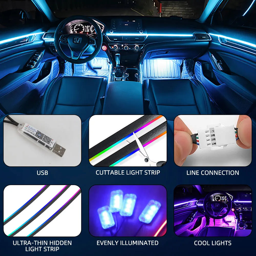 Ambient Lighting Accessories Car Ambient Lights LED Skylight Symphony RGB Interior Acrylic Strips Decoration USB APP Control