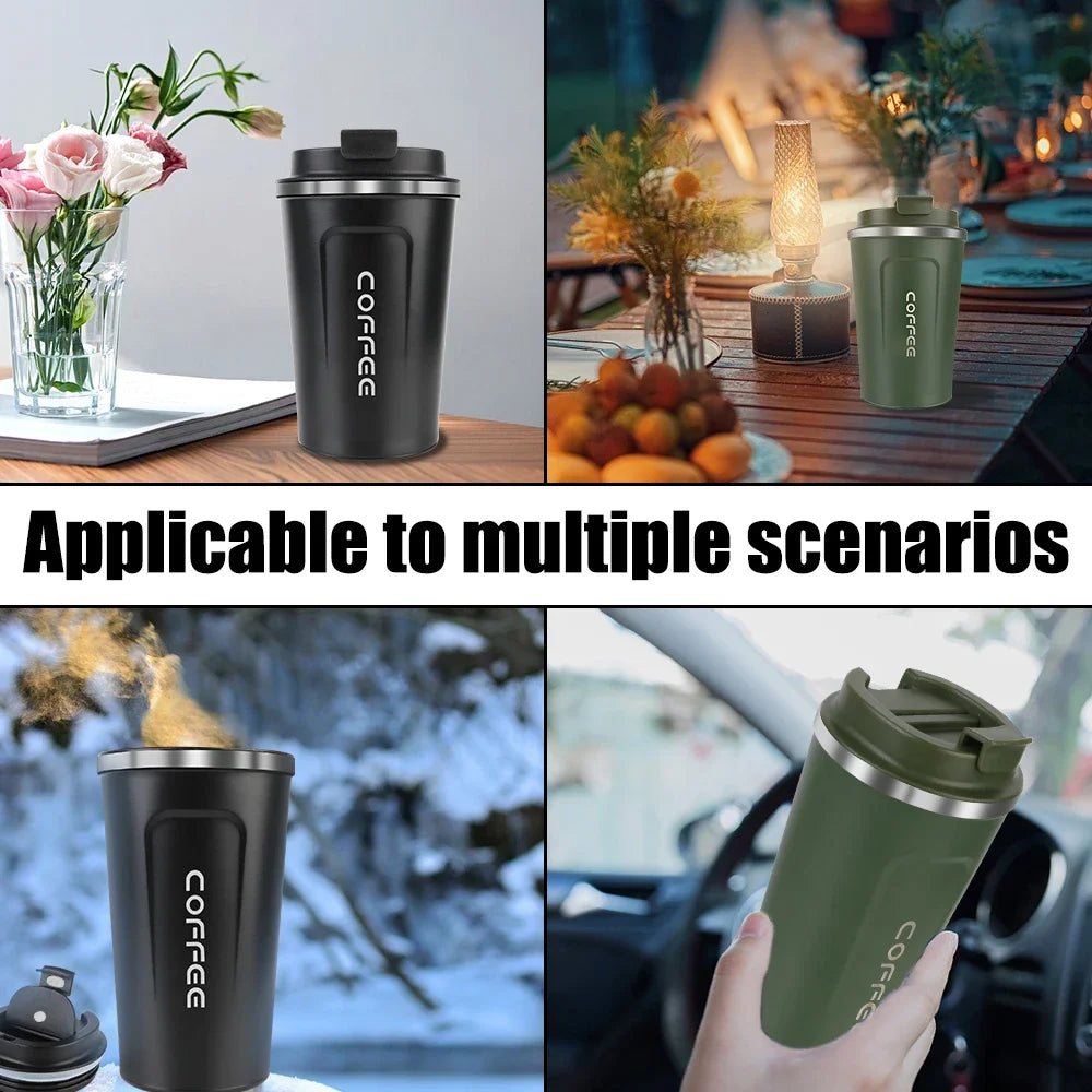 380/510ML Double‑Wall Stainless Steel Insulated Coffee Mug, Leak‑Proof Car Travel Tumbler for Home Outdoor Tea Water Drinking