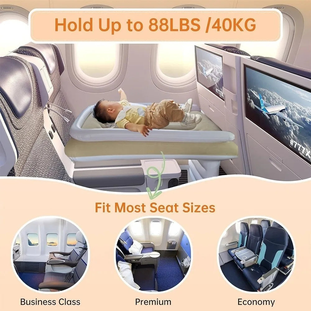 PVC Material Airplane Bed Inflatable Heavy Duty Kids Travel Bed Sleeping Cushion Hold Up To 88LBS Air Bed Seat Extender