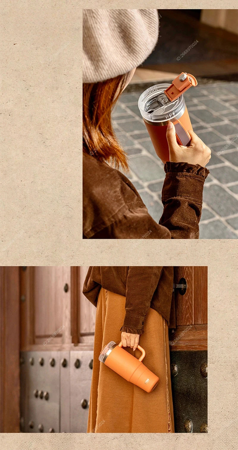 Tyeso 900ml/1200ml Big Capacity Thermal Mug Stainless Steel Insulated Water Bottle with Straw Outdoor Travel Car Tumbler