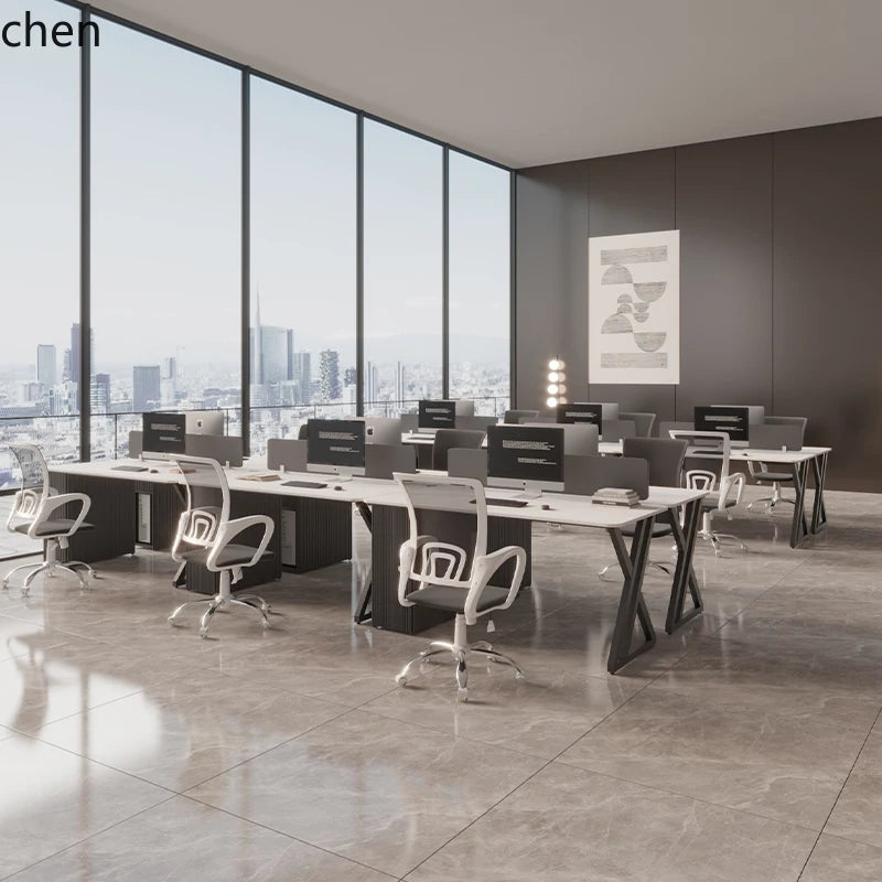 CZ Rock Slab Staff Office Desk and Chair Set Simple Modern White Computer Desk Office Partition Employee Desk