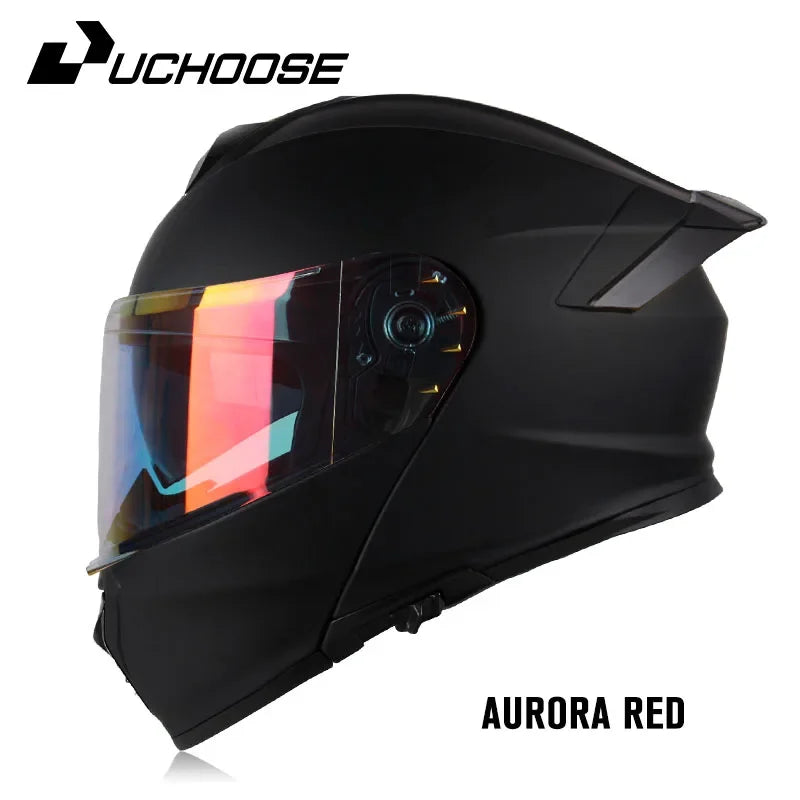 Uchoose DOT Approved Full Face Helmets Crash Motorbike Protective Gear Men Women Flip Up Helmet Motorcycle Double Sun Visor