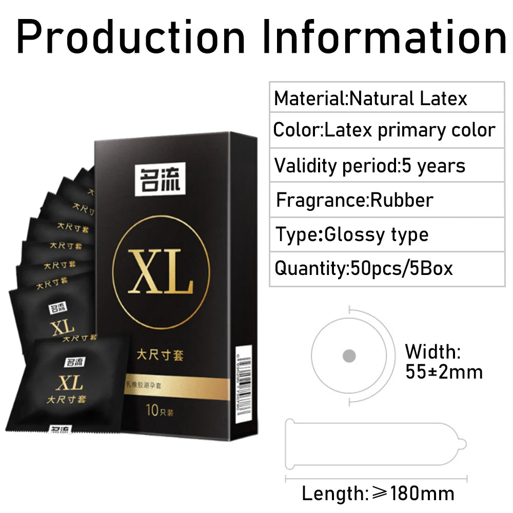 5Box 55mm Men's Condoms Big Size for Men Ejaculation Natural Latex Ultra Thin XL Penis Sleeve Adult Supplies Safer Sex Tools