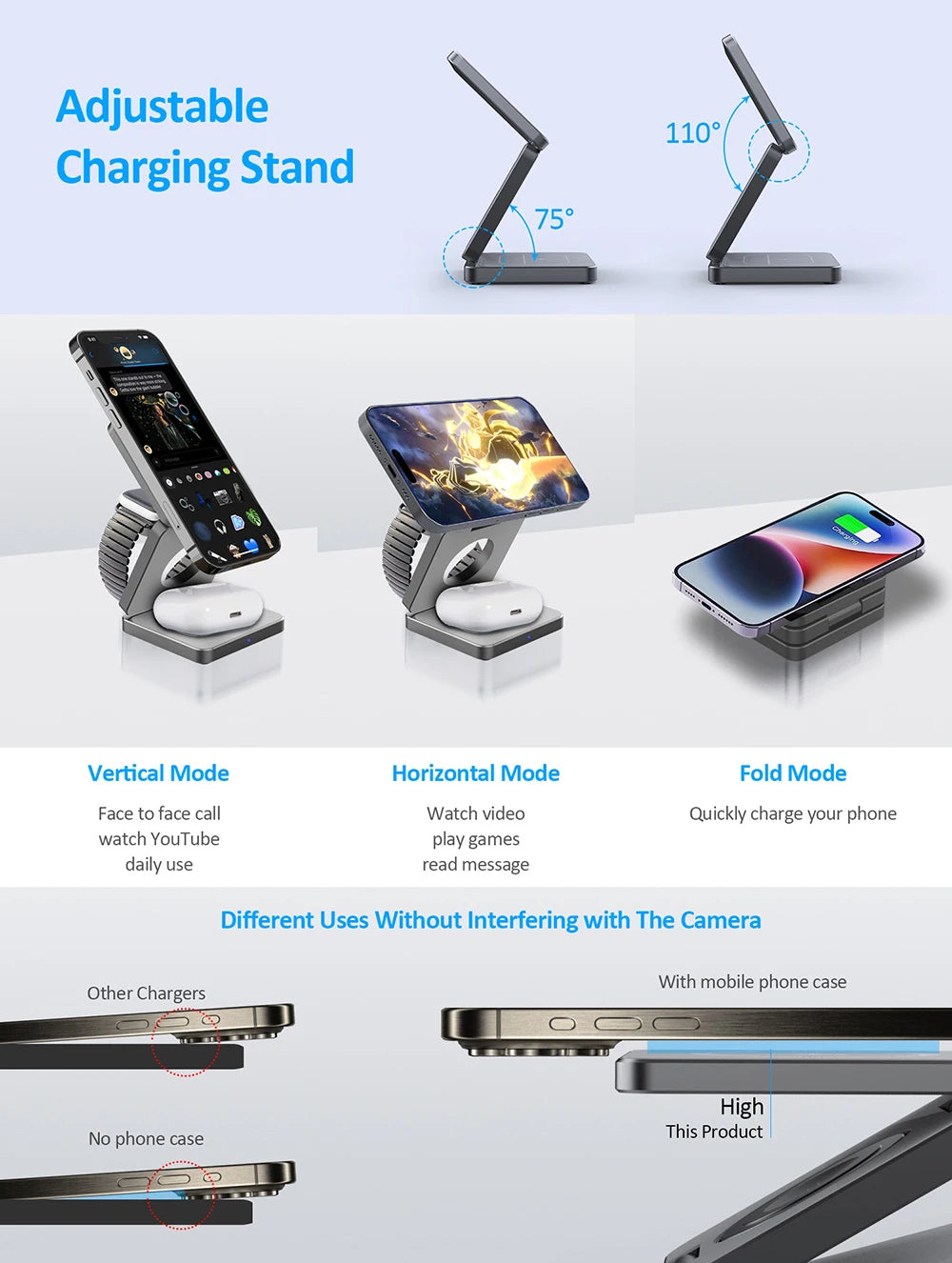 3 in 1 Magnetic Wireless Charger for iPhone Foldable Fast Wireless Charging Station for iPhone 16 15 14 13 12 Charger Stand