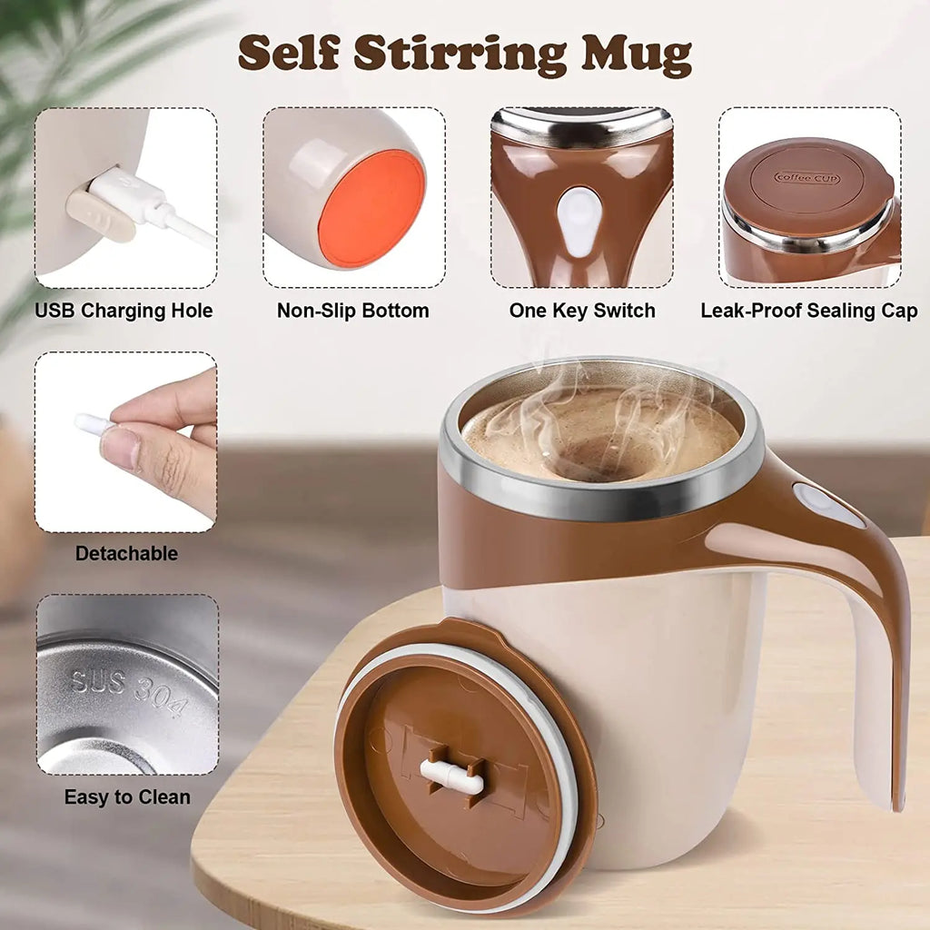 Automatic Mixing Cup Stirring Coffee Mug Electric Milk Mug Stainless Steel Mixing Magnetic Rotating Usb Charging Juice Water Cup