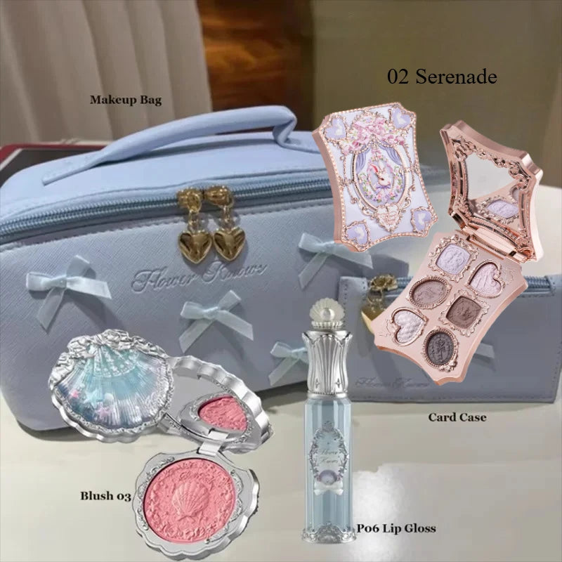 Flower knows bunny Collection Makeup Set Eyeshadow Palette Blush Lip Gloss Makeup Bag Matte Glow Shimmer Eye Shadow Kit