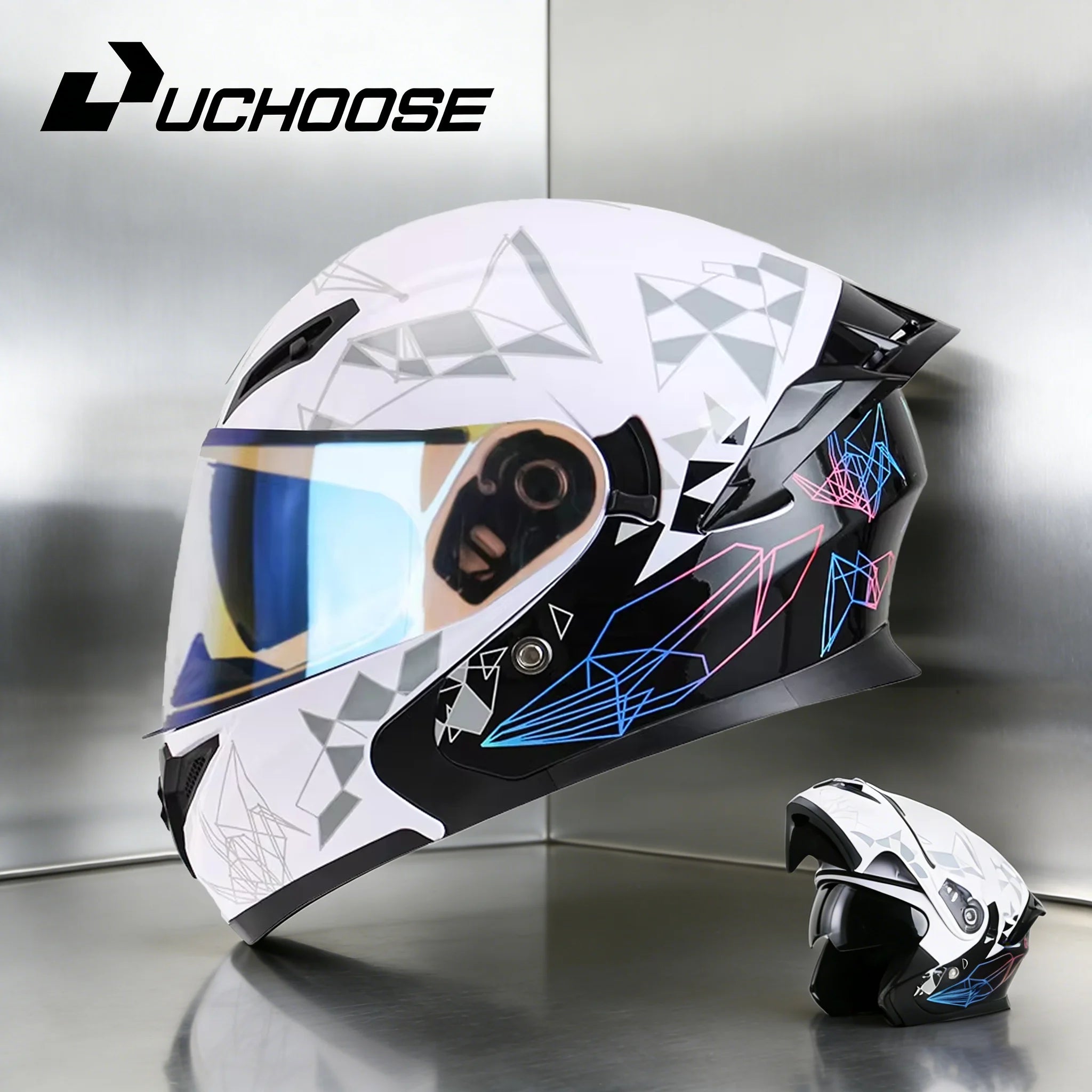 NEW DOT Uchoose Approved Helmets Crash Motorbike Protective Gear Men Women Flip Up Helmet Motorcycle Visor Double Sun