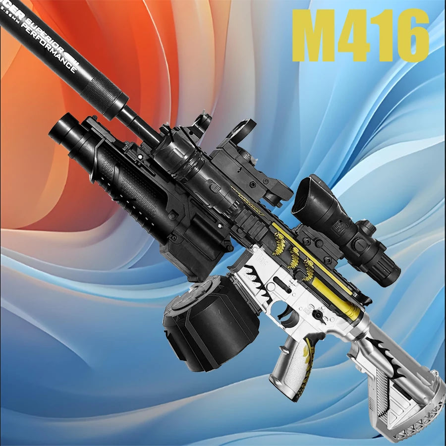 416 Fully Equipped Manual-Automatic Toy Gun That Can Fire 7-8mm Hydrogel Bullets, Boy's Toy with Manual Infrared Feeding Style, New Year Gift