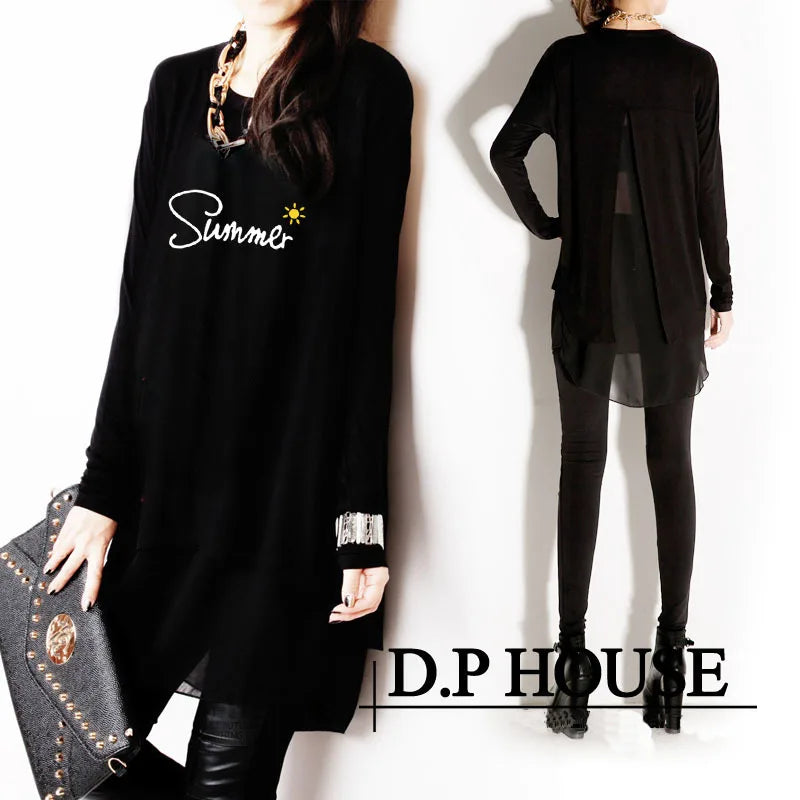 New Spring Autumn and Summer Long Sleeve Fashion Chiffon Plus Size XXXL Loose Irregular Women's Clothings  Female Blouses