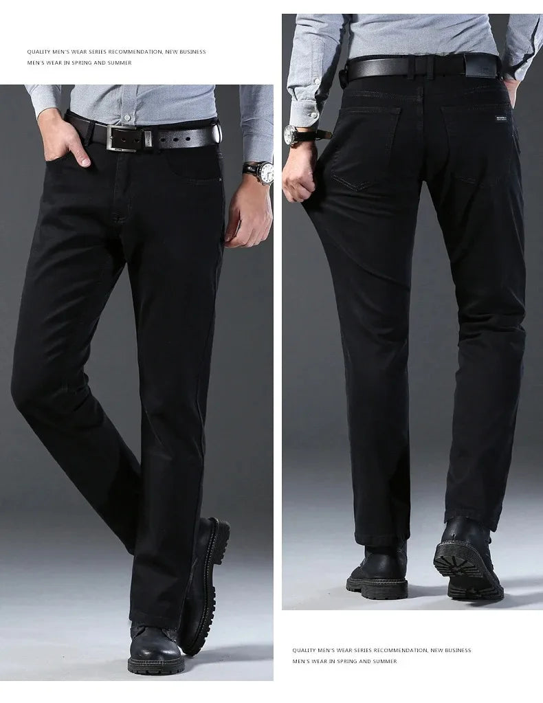 2026 Summer Spring New Men's Pure Black Slim Jeans Elastic Straight Pants BusinessLeisure Korean Vintage Denim Pants Male