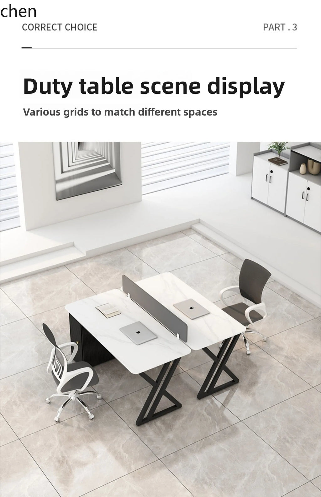 CZ Rock Slab Staff Office Desk and Chair Set Simple Modern White Computer Desk Office Partition Employee Desk