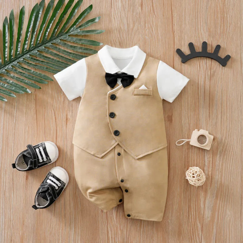 0-18 Baby Bodysuit Gentleman Style Handsome Formal Cotton Comfortable Soft Boys And Girls Summer Short Sleeved Newborn Clothes