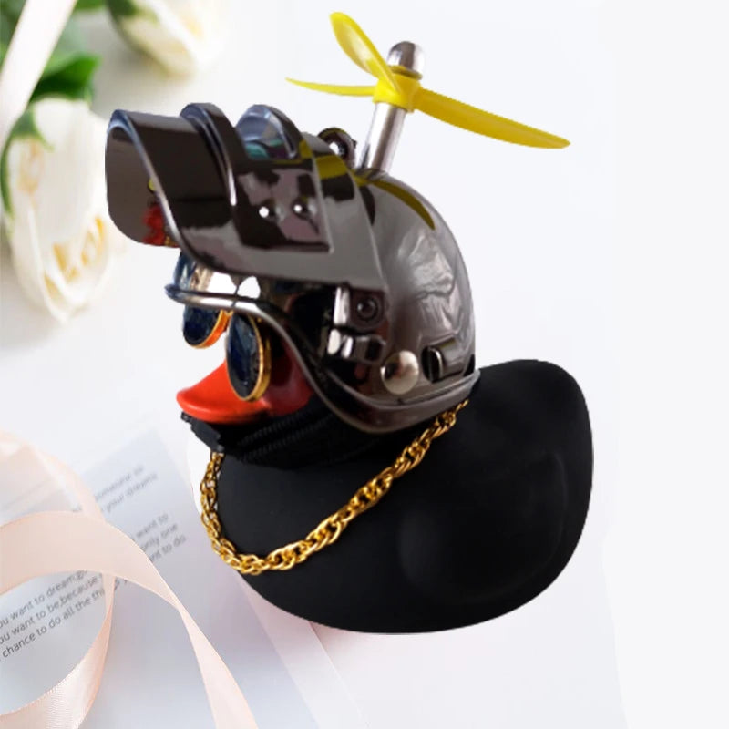 Broken Wind Rubber Duck Motor Accessories Yellow Duck with Helmet Auto Car Accessories Duck In The Car Car Interior Decoration