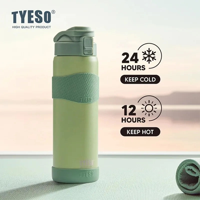 TYESO Vacuum Flasks Insulated Water Bottle 24H Cold 12H Hot Stainless Steel Leakproof Sports Bottle for Gym Travel Drinkware