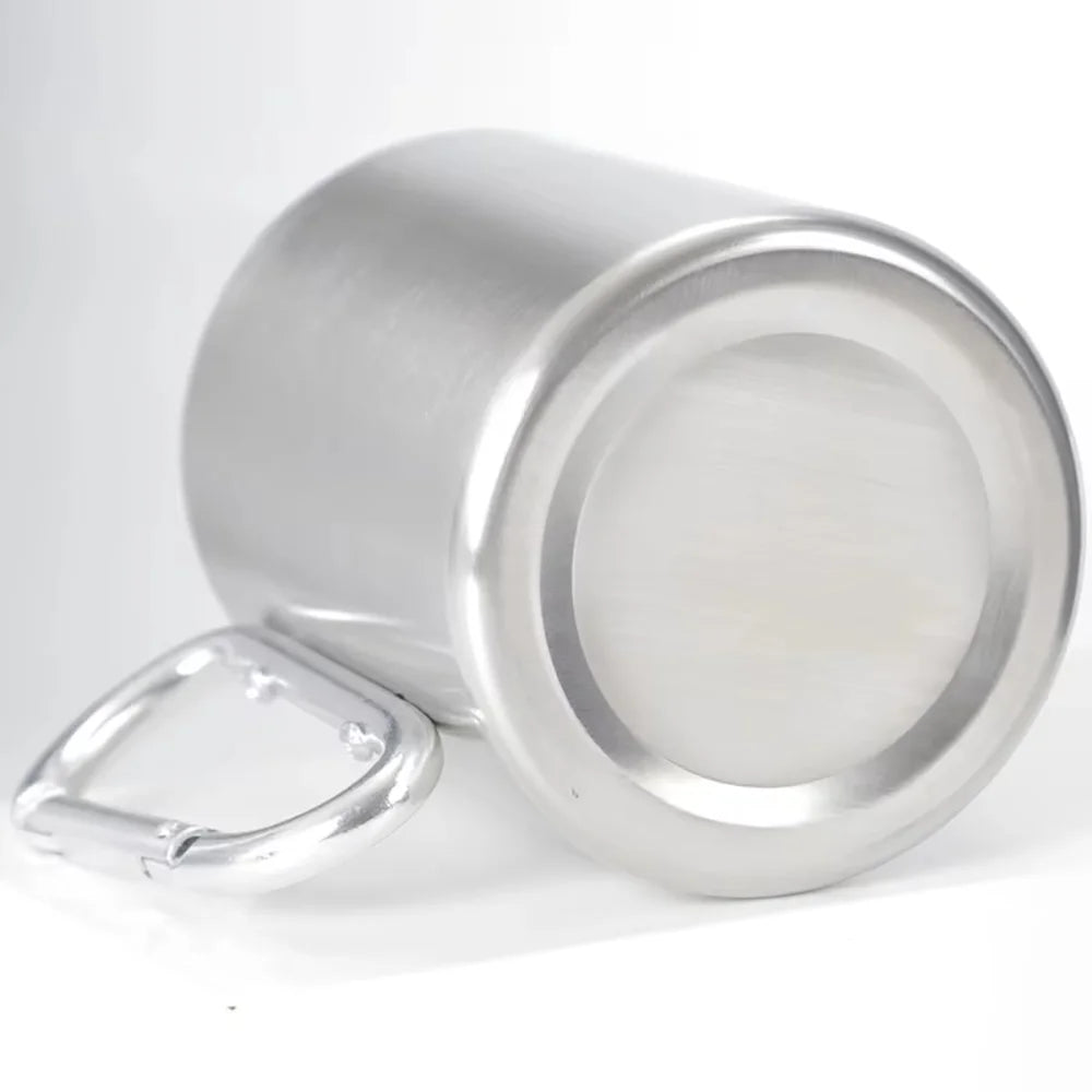 1PCS Portable Stainless Steel Camping Cup with Carabiner Clip, Lightweight Travel Mug for Hiking Backpacking Outdoor (201 Grade)