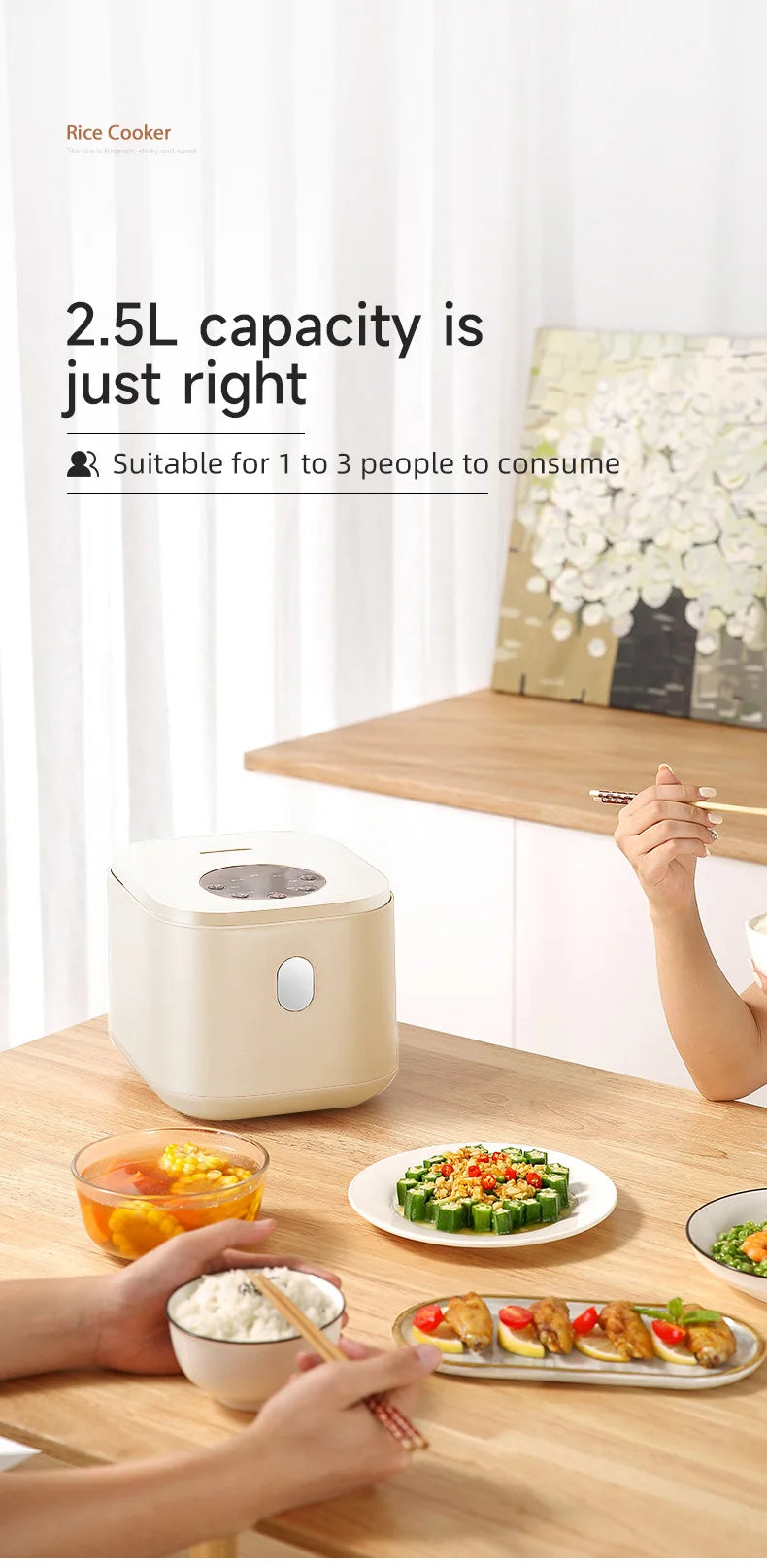 2.5L Mini Electric Rice Cooker UK Plug Non-Stick Golden Inner Pot Multifunctional Porridge Cake Soup Cooking Pot With Complete A