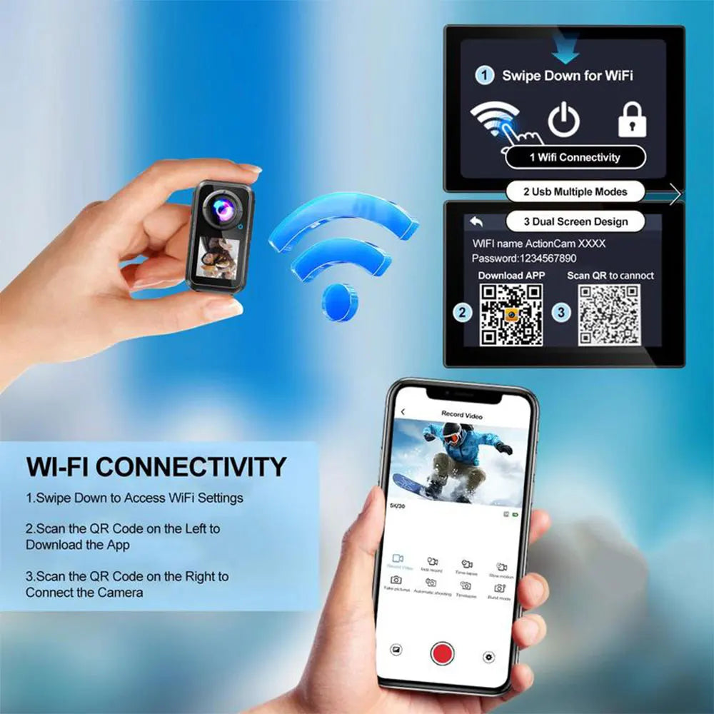 5K Mini Action Camera 4K 60FPS Anti Shake Touch Screen Waterproof Magnetic Pendant Body Cam Motorcycle Bike Outdoor Sport Record