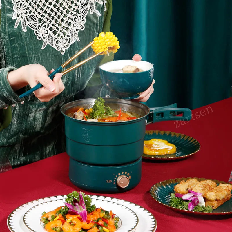 Electric Cooking Pot Foldable Hotpot Portable Multicooker Split Type Rice Cooker Electric Frying Pan Home Travel 1.6L