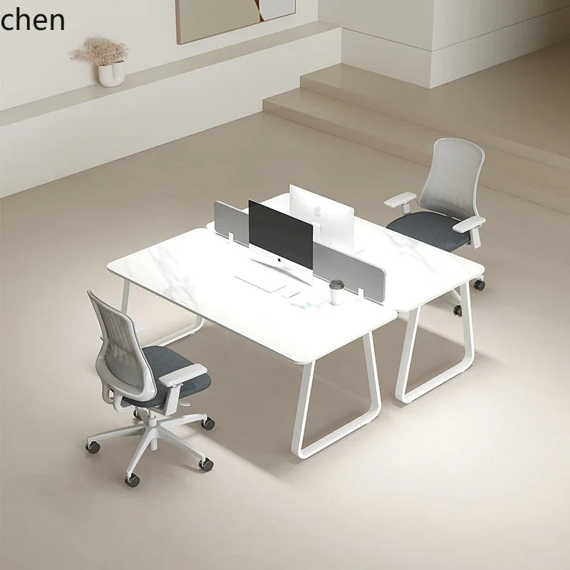 CZ Rock Slab Office Desk and Chair Set for Staff, Simple Modern Face-to-Face Double Seat Partition Screen Employee Desk