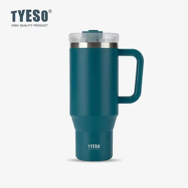 Tyeso 900ml/1200ml Big Capacity Thermal Mug Stainless Steel Insulated Water Bottle with Straw Outdoor Travel Car Tumbler