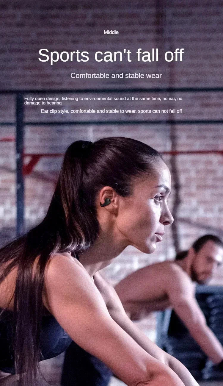Wireless Ear Clip On Earphone Bluetooth-Compatible 5.3 Noise Canceling HiFi Stereo Headset Clip On Headphone for Running Fitness