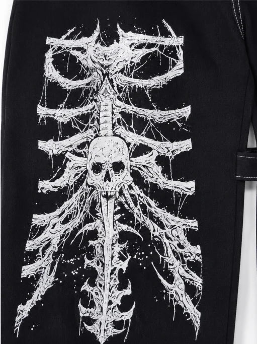 Skull Print Gothic Punk Baggy Oversized Wide Leg Jeans Women Large Pocket High Waisted Work Denim Pants Harajuku Unisex Jeans