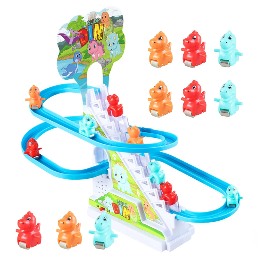 Assembly Design Animals Stair Climbing Toy Electric Track Slide Toys Early Education Electric Dinosaur Stair Toy for Boys Girls