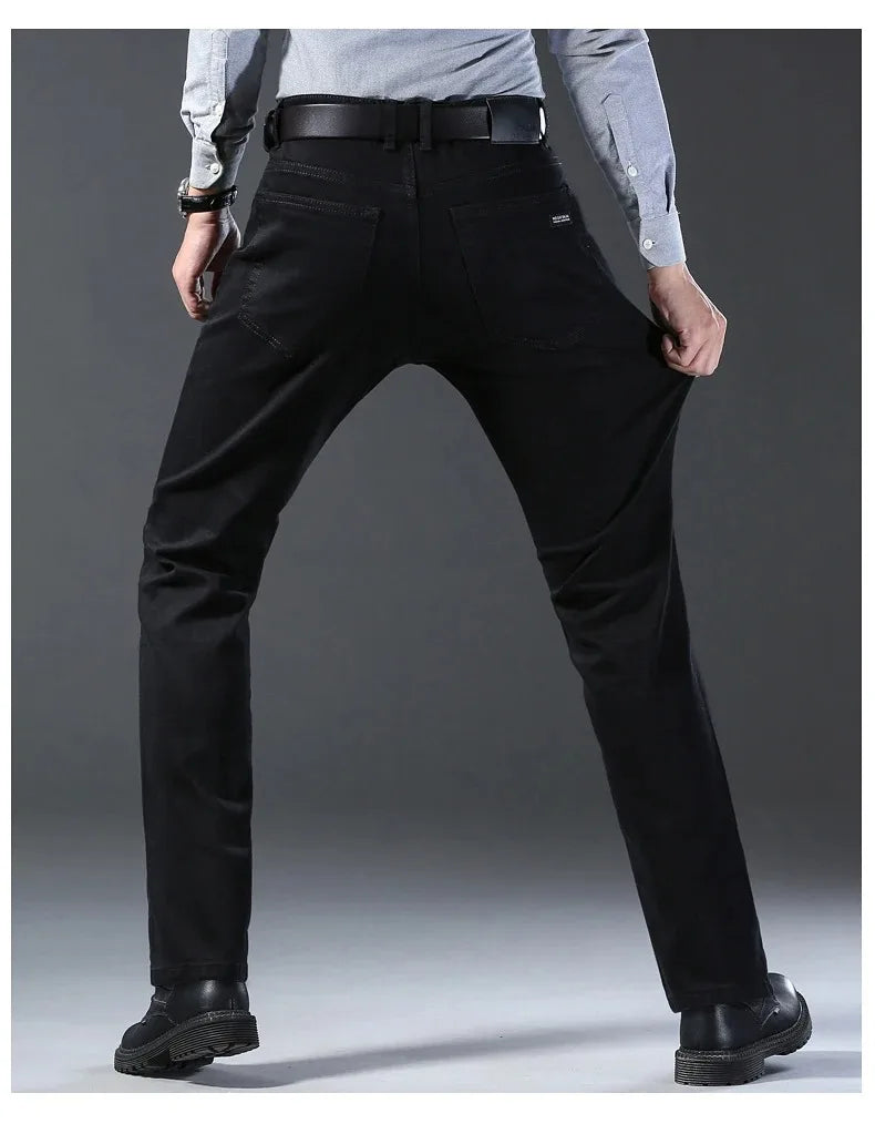 2026 Summer Spring New Men's Pure Black Slim Jeans Elastic Straight Pants BusinessLeisure Korean Vintage Denim Pants Male