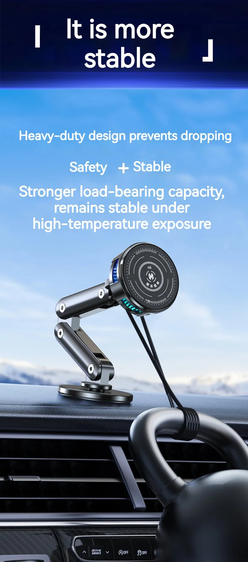 Universal Metal Car Magnetic Semiconductor Cooling Phone Holder RGB Light 3 Level Adjustable for iPhone 16 15 14 13 12 Samsung