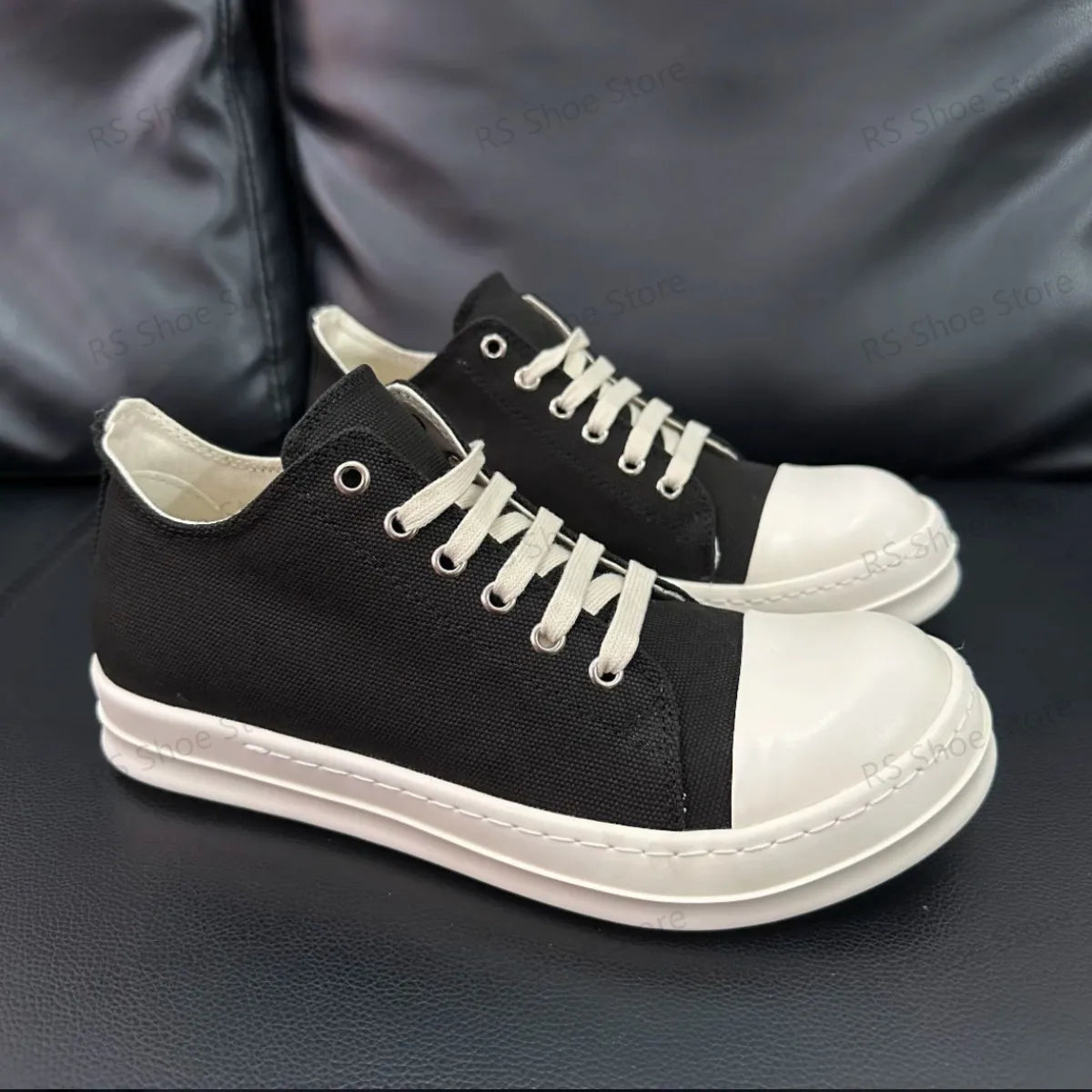Ro Classic Men Shoe Women Sneakers Black Canvas Low Top Casual Shoes Thick Sole Lace Up Luxury Flat Sneaker